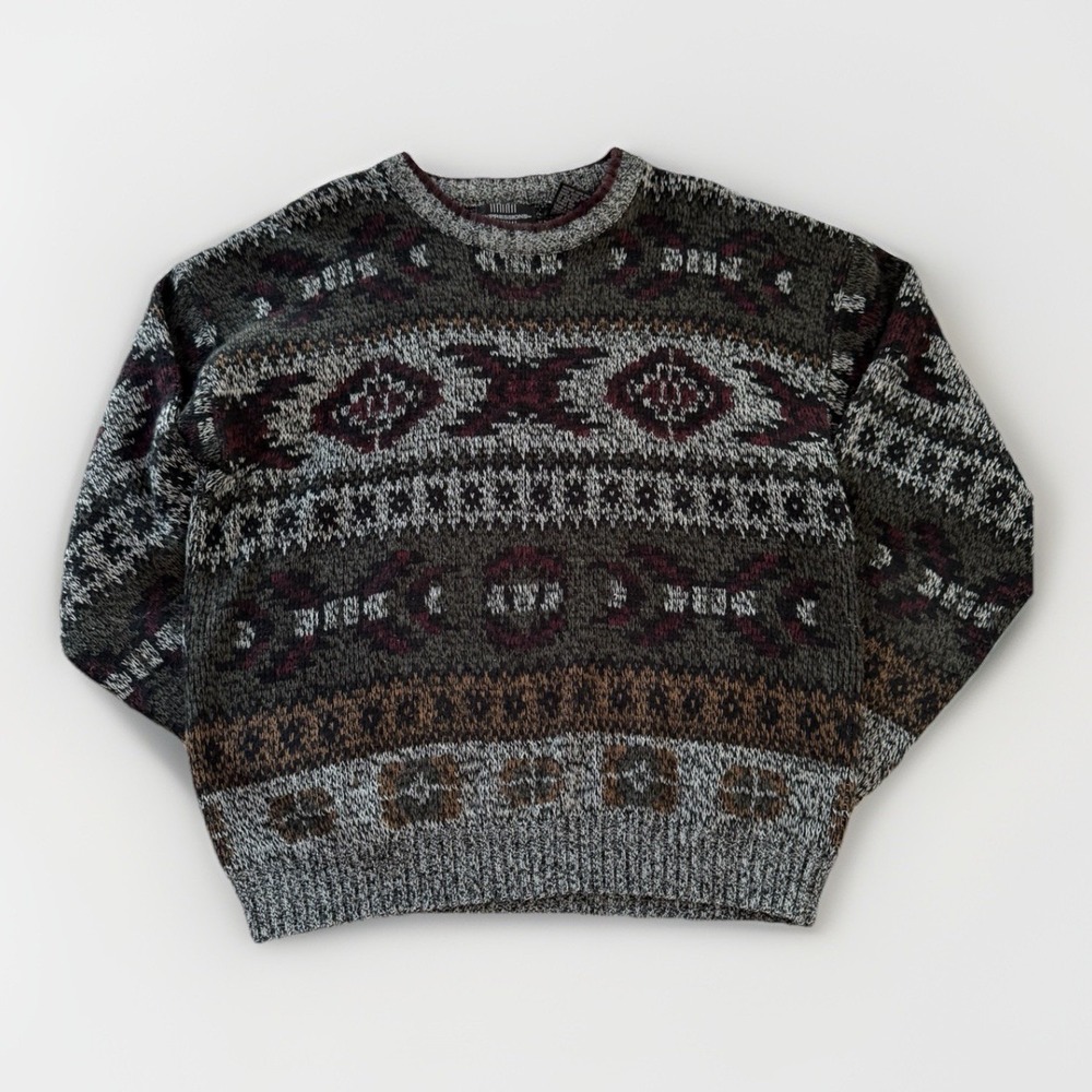 Vintage Expressions 80s 90s Southwest Pattern Sweater Gray Brown Red M Women's